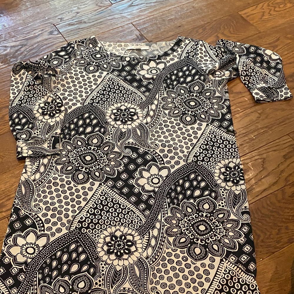 LOFT Black and White Long Sleeve Floral Paisley Dress